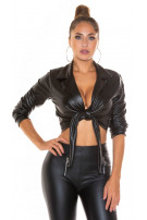 Sexy kunstleder cropped blouse / jas zwart